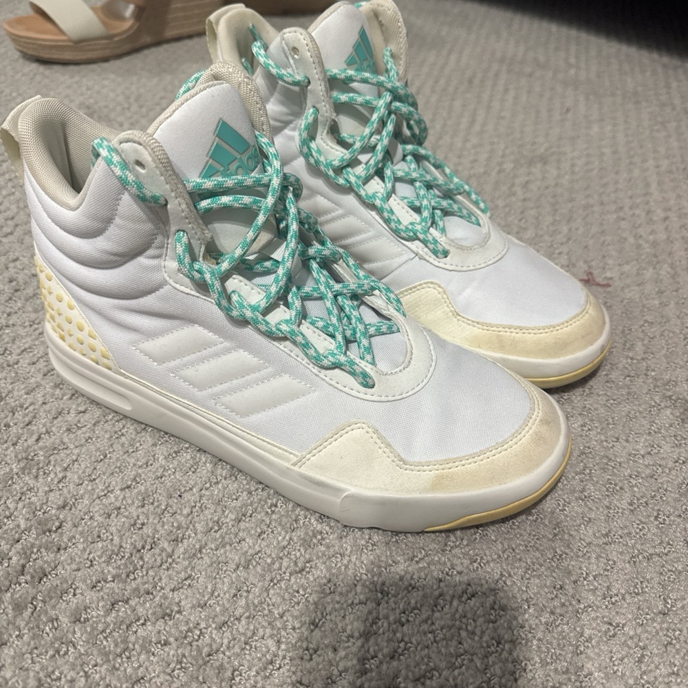 Adidas Cream and Teal Sneakers